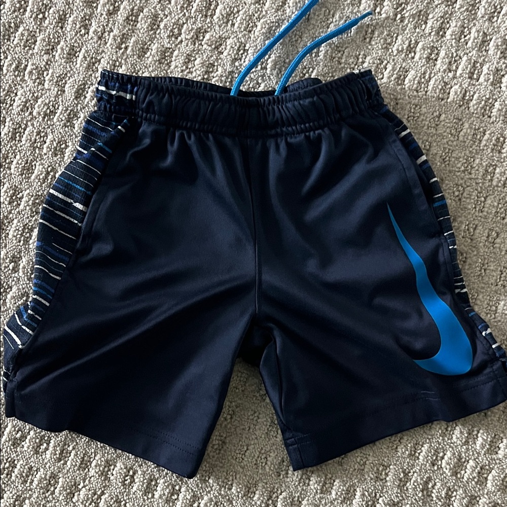 Nike Kids Dark Blue Shorts with Light Blue Swoosh